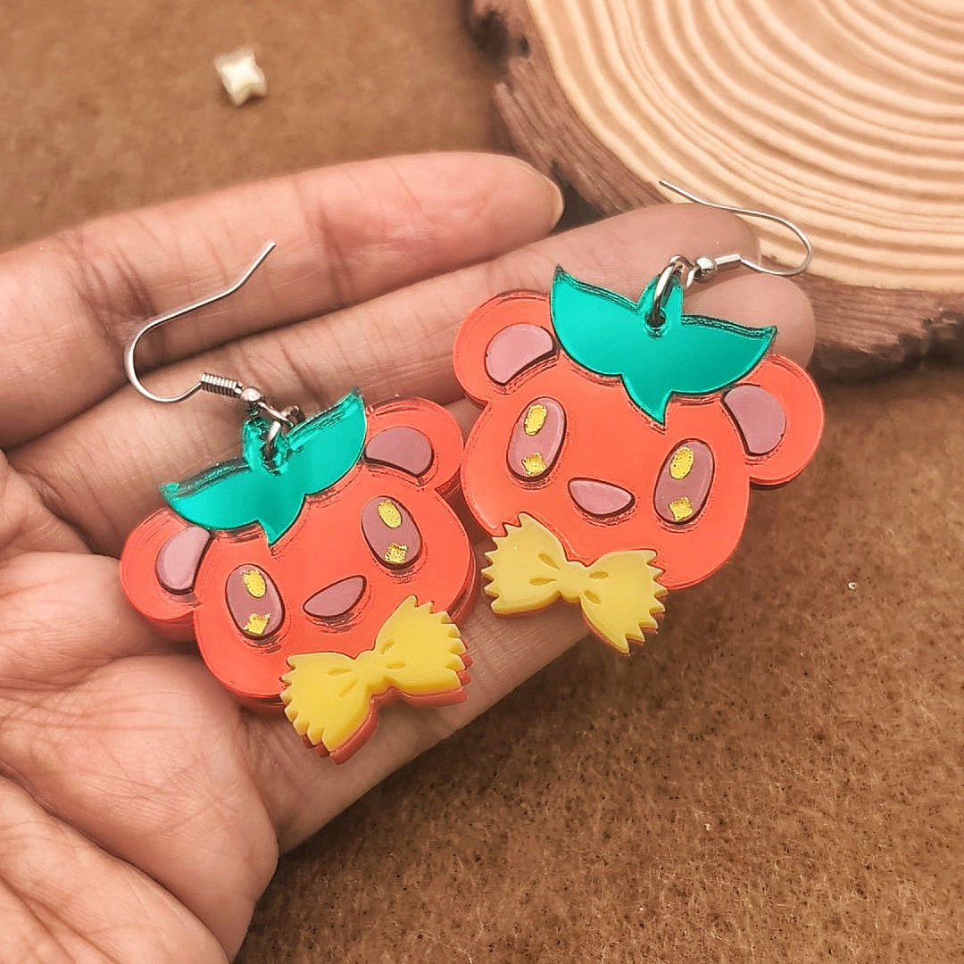 Tomato Bear with Pasta Bowtie Statement Earrings