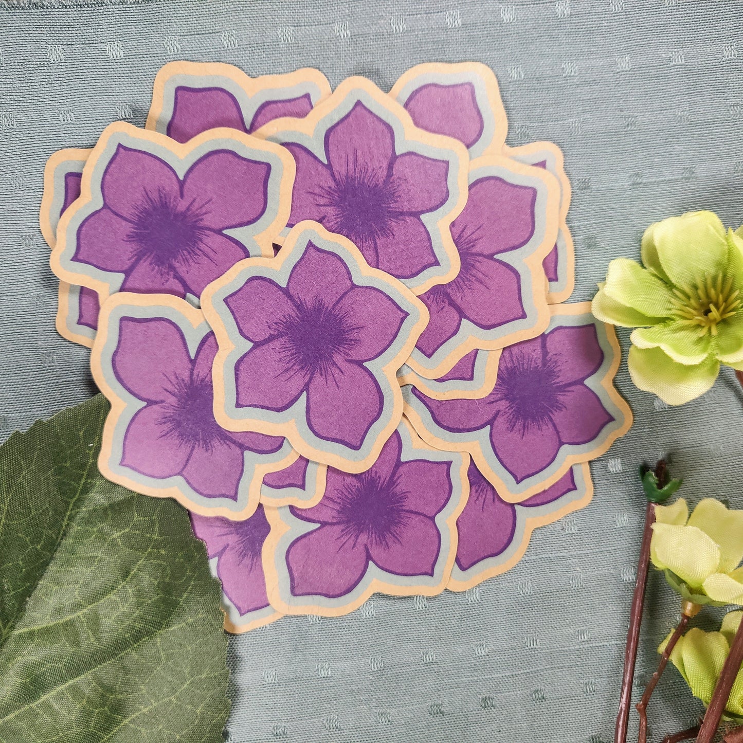 2 inch purple tropical flowers stickers