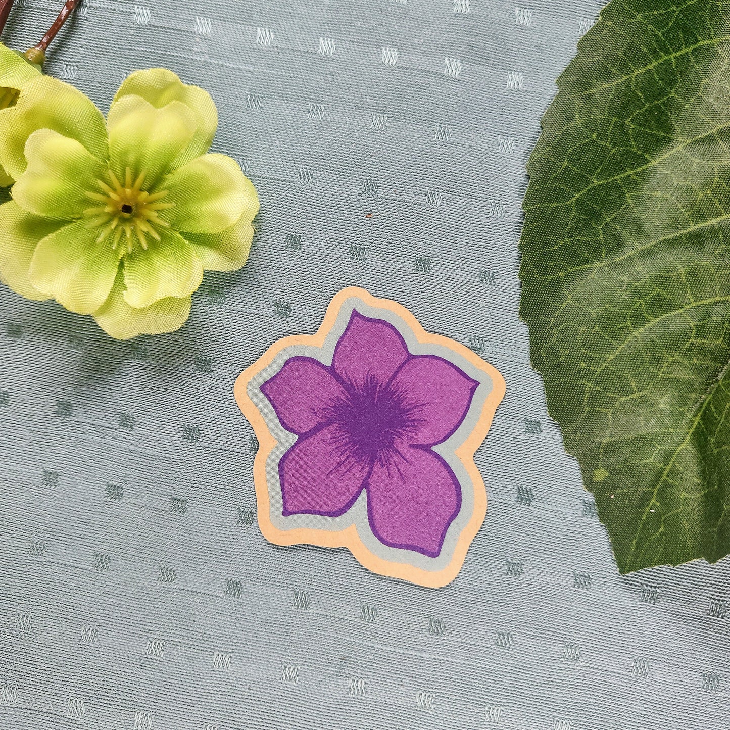 2 inch purple tropical flower sticker