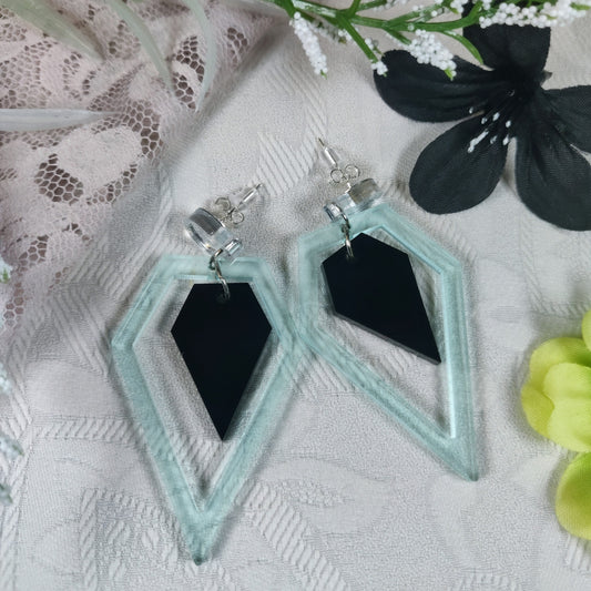 Geometric black and glass diamond shaped earrings