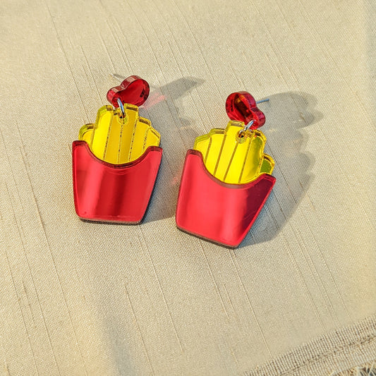 French Fries Red and Yellow Statement Earrings