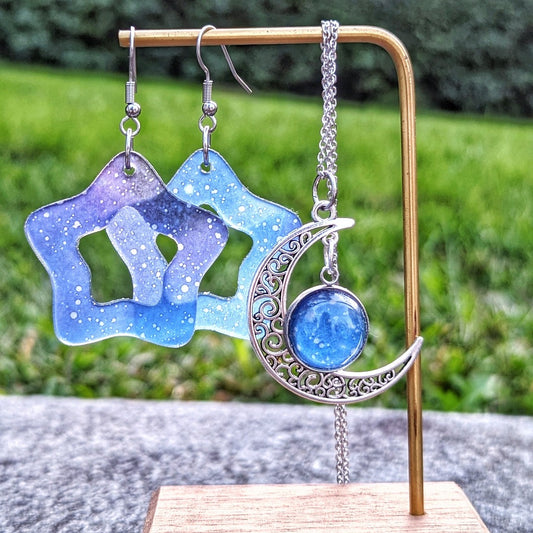 Galaxy stars and crescent moon jewelry set.