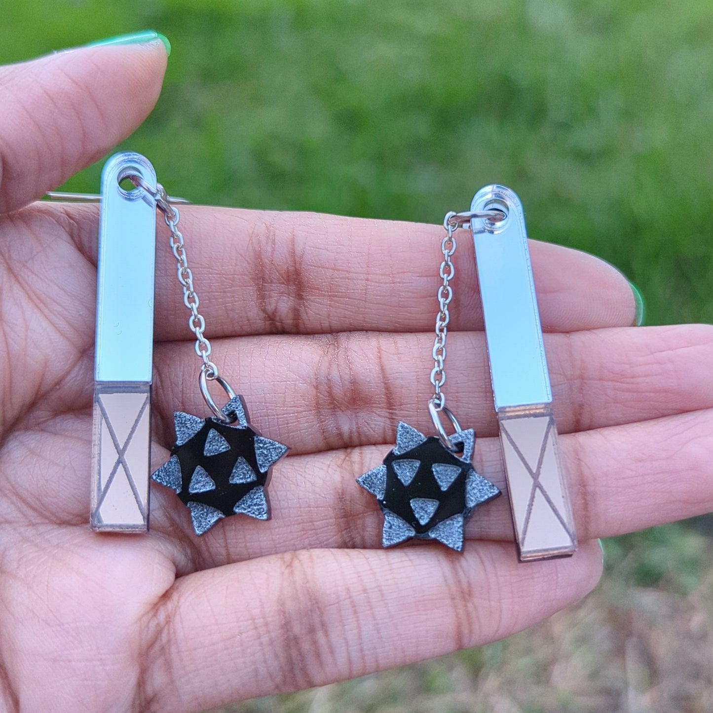 Flail with Spike Ball Dangle Earrings