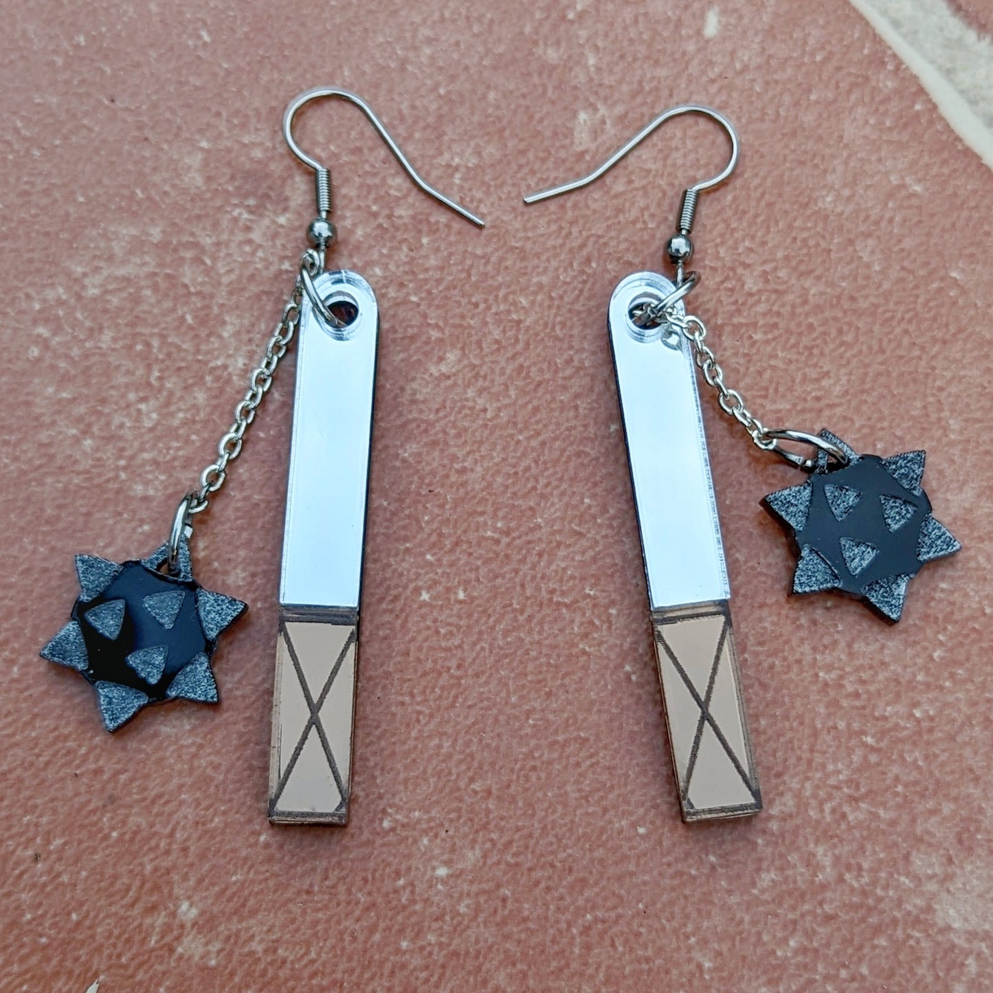 Flail with Spike Ball Dangle Earrings