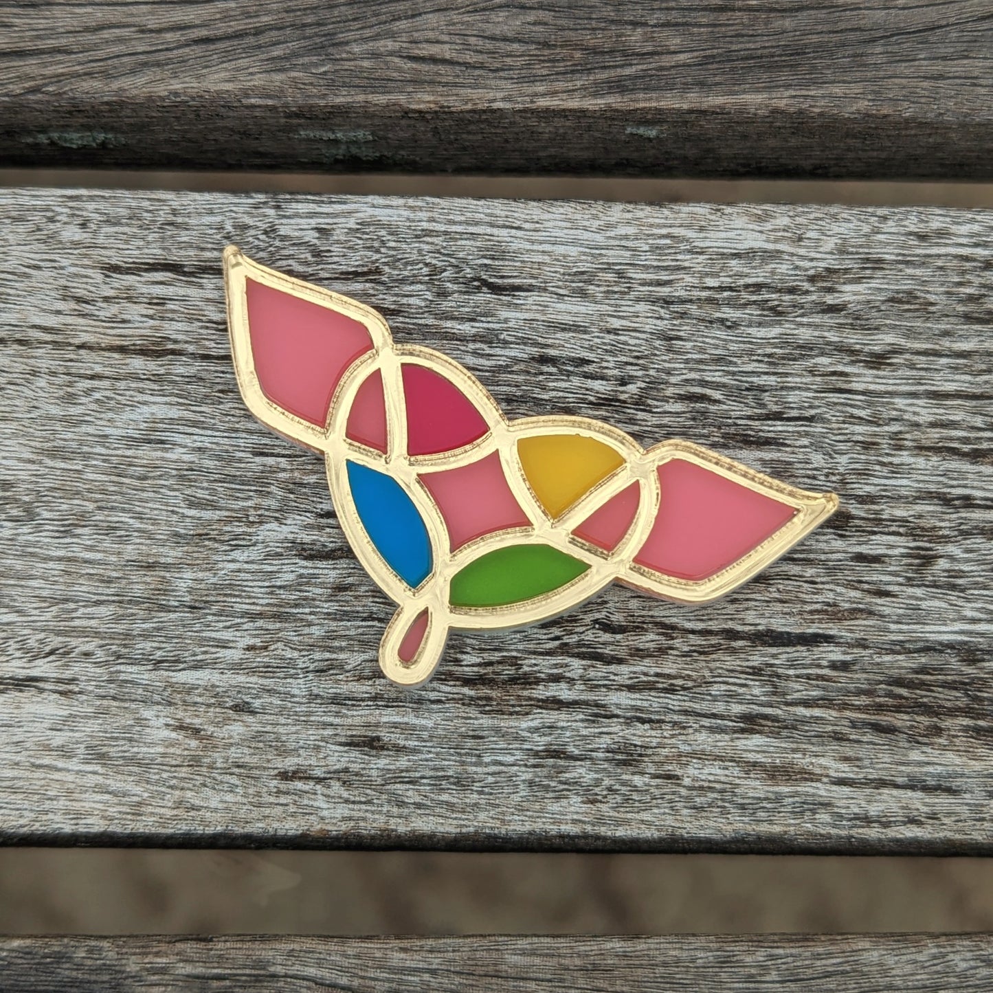 Stained Glass Winged Heart Brooch Pins