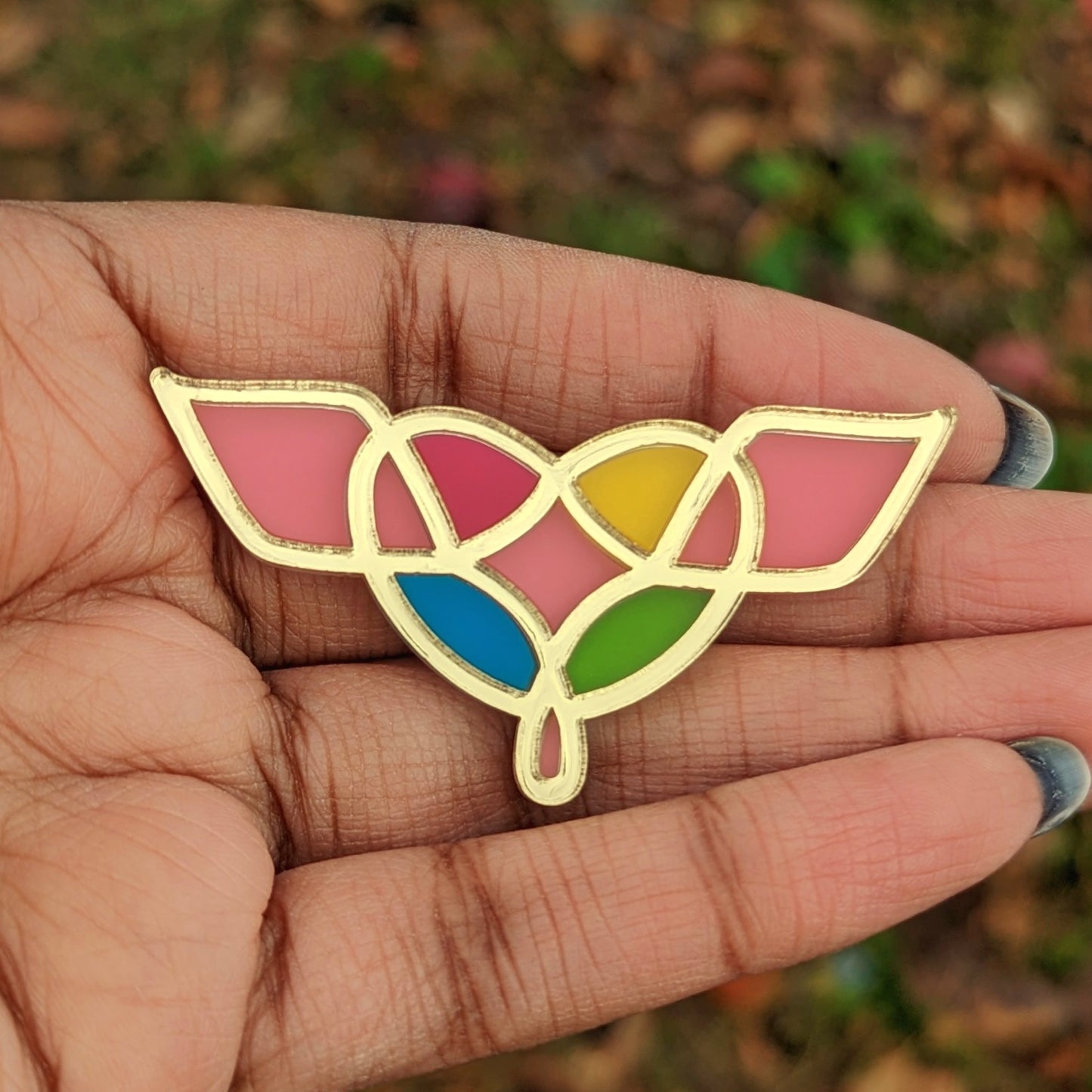 Stained Glass Winged Heart Brooch Pins