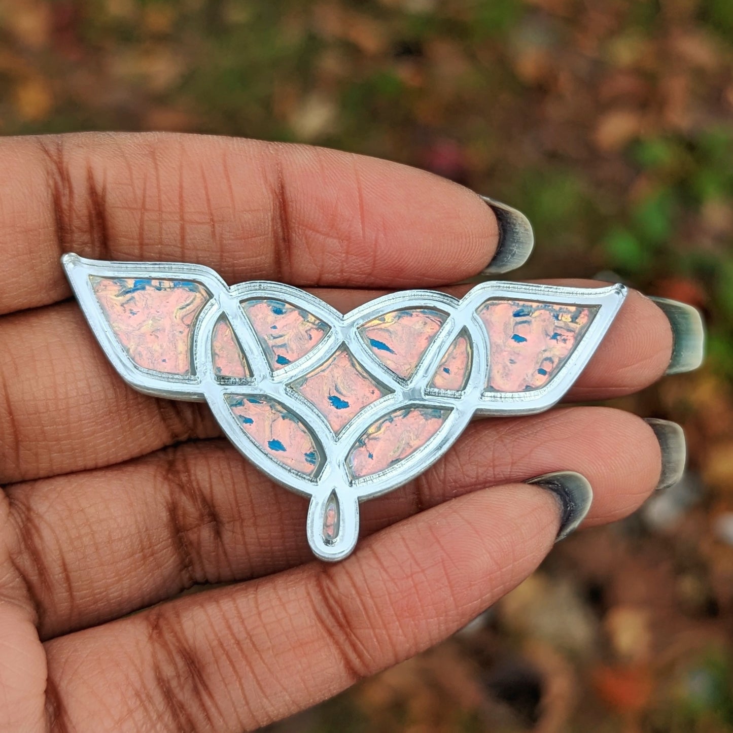 Stained Glass Winged Heart Brooch Pins