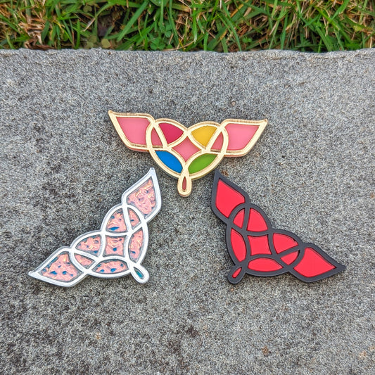 Stained Glass Winged Heart Brooch Pins