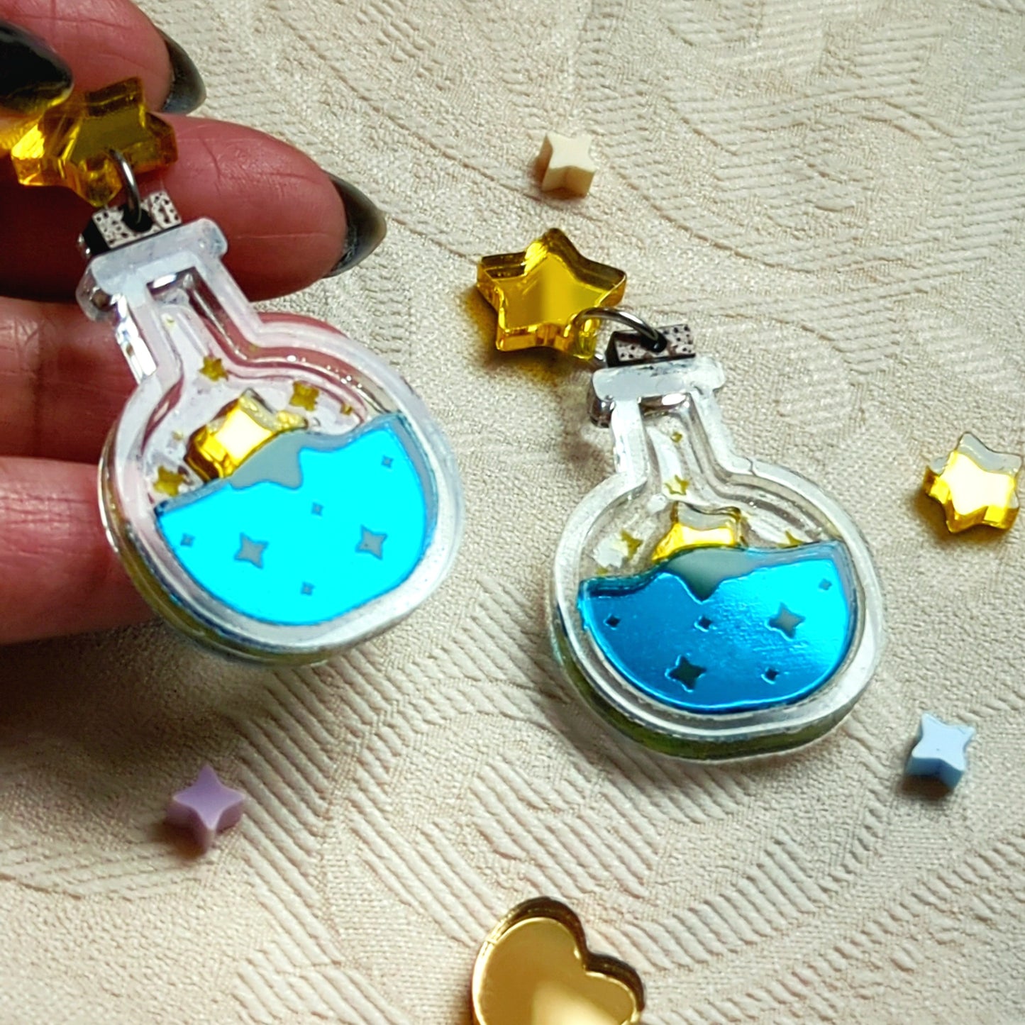 Bottled Star Teal Potion Bottle Earrings