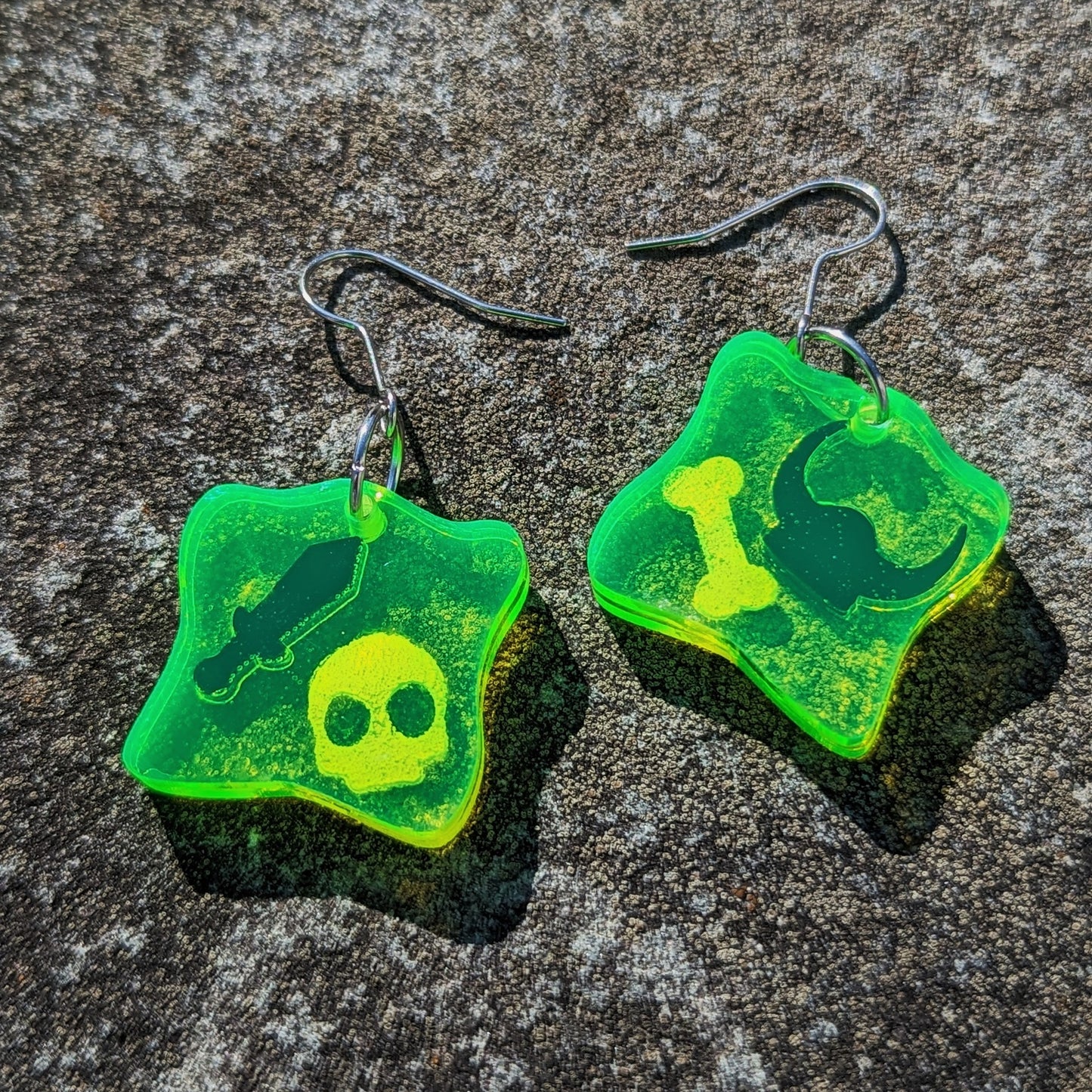 Gelatinous Cube Neon Green Dangle Earrings