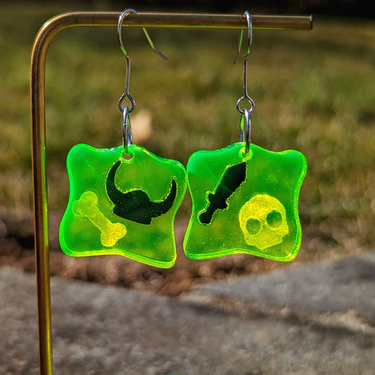 Gelatinous Cube Neon Green Dangle Earrings